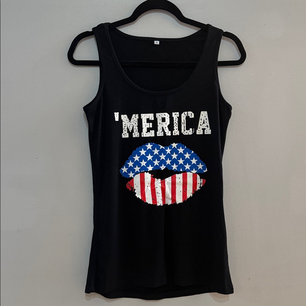 Merica Black USA Lips Tank Top